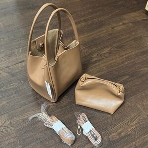 Anthropologie Tan Tote Bag with Pouch